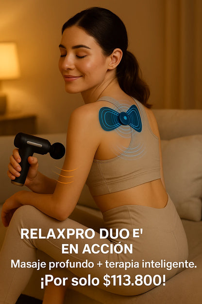 RelaxPro Duo® Mini Parche Masajeador + Pistola de Masaje Compacta